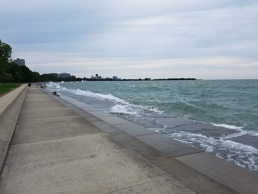 Large Seawall and public walkway along Lake Michigan in Northern Illinois north of Chicago